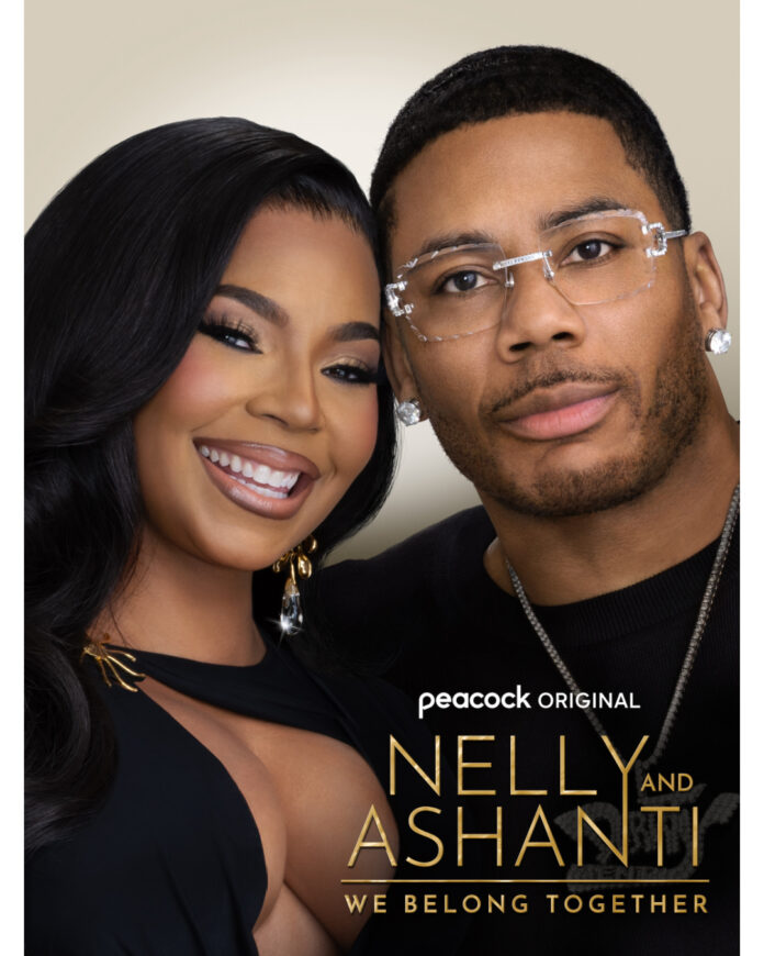 Nelly and Ashanti in “We Belong Together” Season 2 key art on Peacock, highlighting their life as a couple, parents, and music power duo.