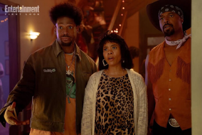 Marlon Wayans, Regina Hall, and Shawn Wayans reunite in a chaotic scene from “Scary Movie 6,” only in theatres June 12, 2026.