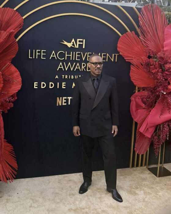 Eddie Murphy reacts during the AFI Life Achievement Award Gala Tribute in his honor at the Dolby Theatre in Hollywood, April 2026