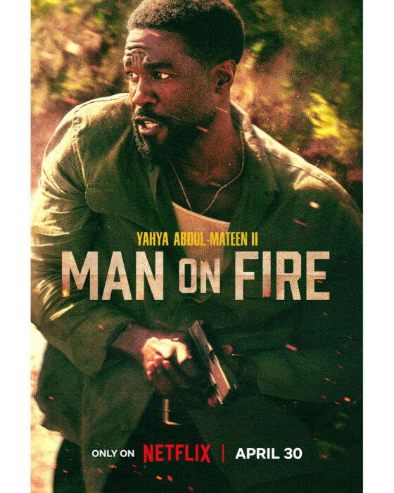 “Man on Fire” on Netflix starring Yahya Abdul-Mateen II as a former mercenary holding a gun while navigating a dangerous and intense situation