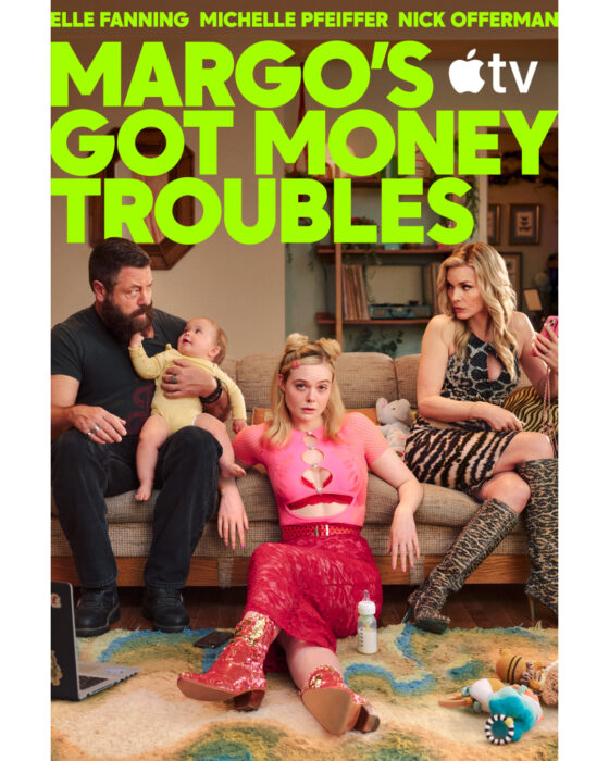 Elle Fanning as Margo in “Margo’s Got Money Troubles” on Apple TV navigating young motherhood, financial struggles, and complicated family dynamics