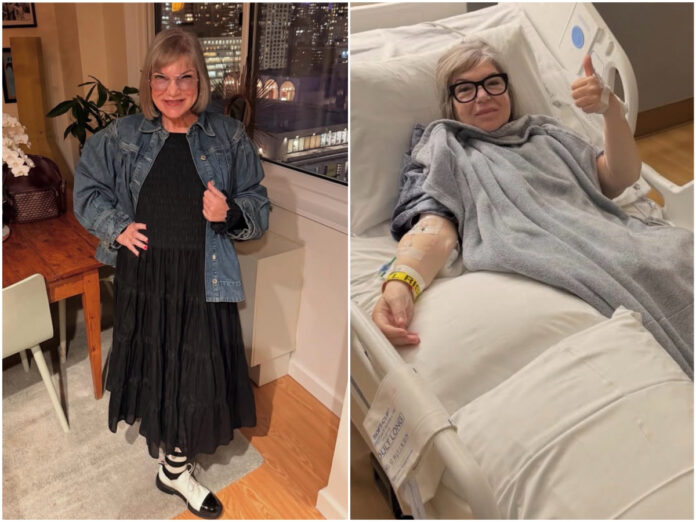 Mindy Cohn in hospital bed during cancer recovery sharing health update with fans