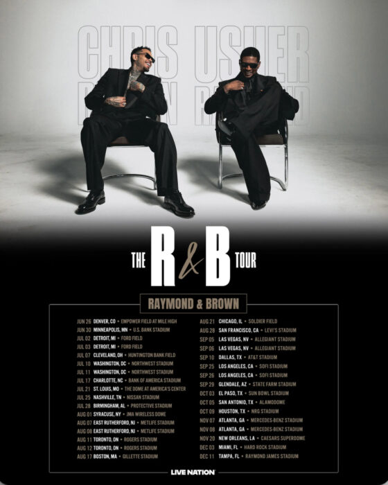 Chris Brown and Usher R&B Tour 2026 full list of tour dates and cities Raymond and Brown Tour schedule poster