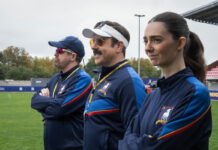 ‘Ted Lasso’ Season 4 Release Date And Big Story Shift Jason Sudeikis as Ted Lasso stands with coaching staff on the field in Ted Lasso Season 4 on Apple TV