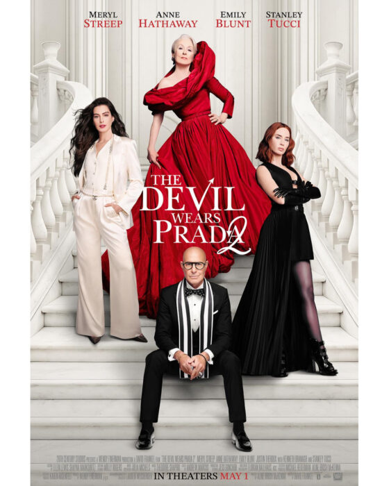 “The Devil Wears Prada 2” theatrical release poster featuring Meryl Streep, Anne Hathaway, Emily Blunt, and Stanley Tucci in a high-fashion setting