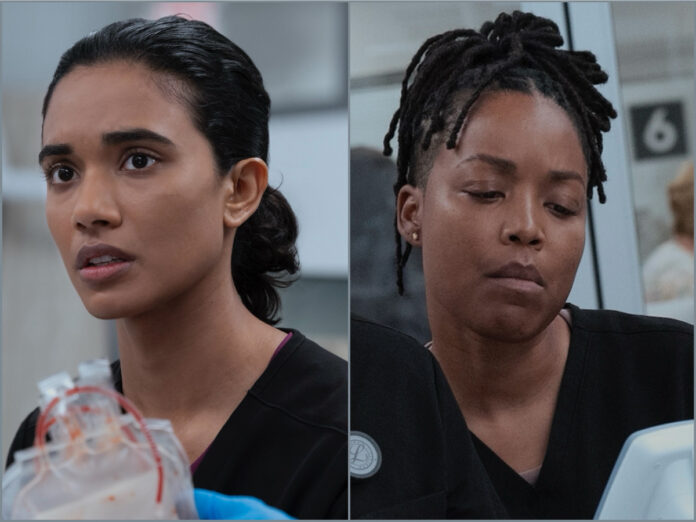 Supriya Ganesh and Ayesha Harris in “The Pitt” as Dr. Samira Mohan and Dr. Parker Ellis ahead of Season 3 cast changes on HBO Max