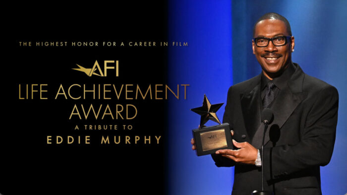 Eddie Murphy honored in the official key art for “The 51st AFI Life Achievement Award: A Tribute to Eddie Murphy” streaming on Netflix in 2026.