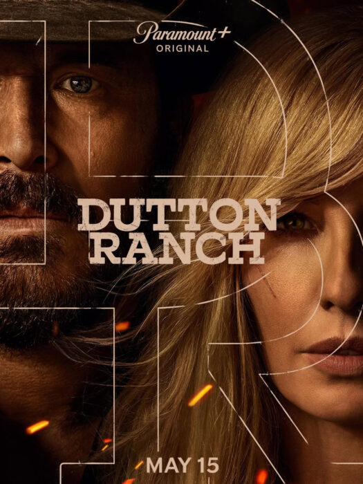 Dutton Ranch series key art featuring Beth and Rip in Yellowstone spinoff premiering May 2026 on Paramount Plus