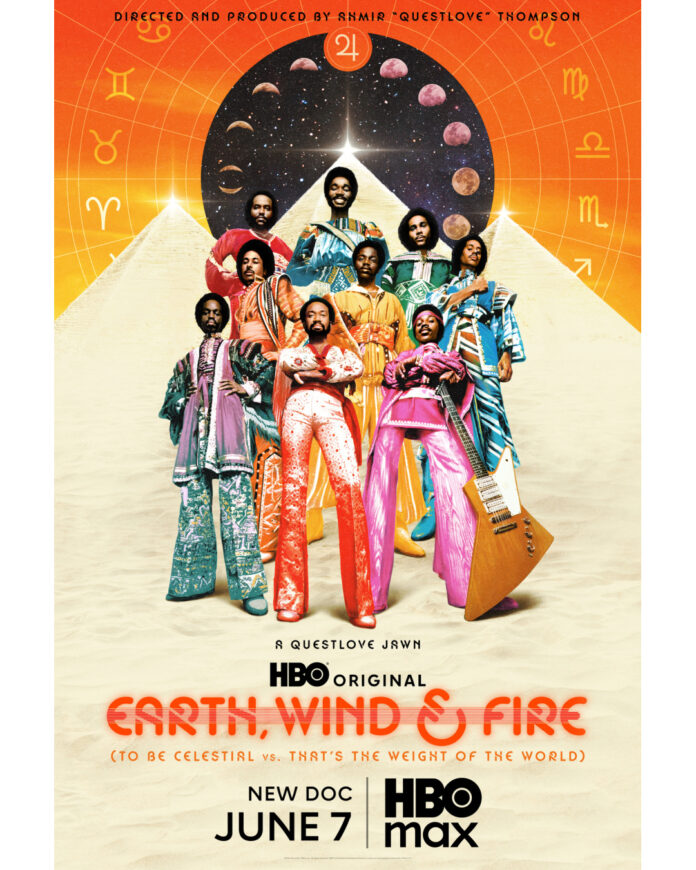 earth-wind-and-fire-hbo-documentary-key-art-2026 Official key art for HBO documentary “EARTH, WIND & FIRE (TO BE CELESTIAL VS. THAT’S THE WEIGHT OF THE WORLD)” directed by Questlove.