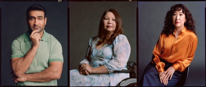 Portraits of Kumail Nanjiani, Madelyn Yu, and Sandra Oh featured in The A List: 15 Stories From Asia and Pacific Diasporas documentary on HBO Max