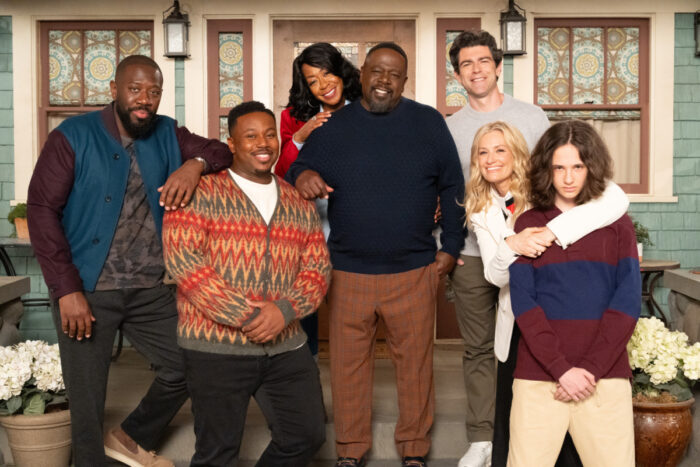 "Season 8, Additional New Cast Pairings and Groups" -- Coverage of the CBS Original Series THE NEIGHBORHOOD, scheduled to air on the CBS Television Network.  Pictured: Sheaun McKinney as Malcolm, Marcel Spears as Marty, Tichina Arnold as Tina, Cedric The Enterainer as Calvin, Max Greenfield as Dave, Beth Behrs as Gemma and Hank Greenspan as Grover. 