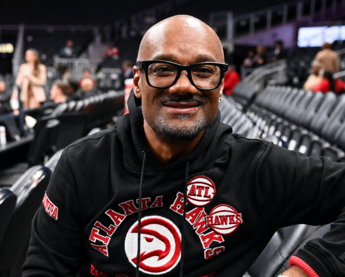 Big Tigger pictured at an Atlanta Hawks game in Atlanta amid news of his arrest on battery and third-degree cruelty to children charges.