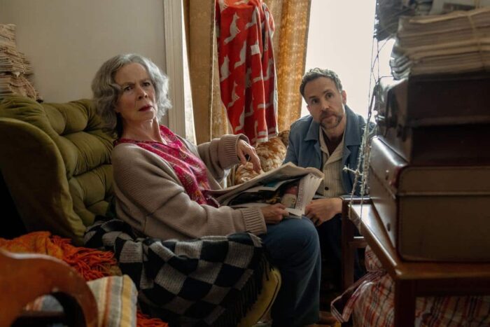 Celia Imrie and Rafe Spall in a scene from “Trying” Season 5, streaming on Apple TV.