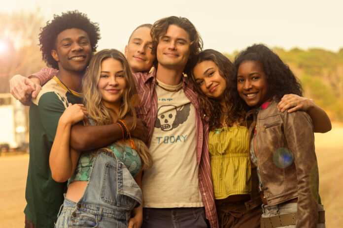 Outer Banks Season 5 first-look photo featuring Pope, Sarah Cameron, Rafe, John B, Kiara, and Cleo.