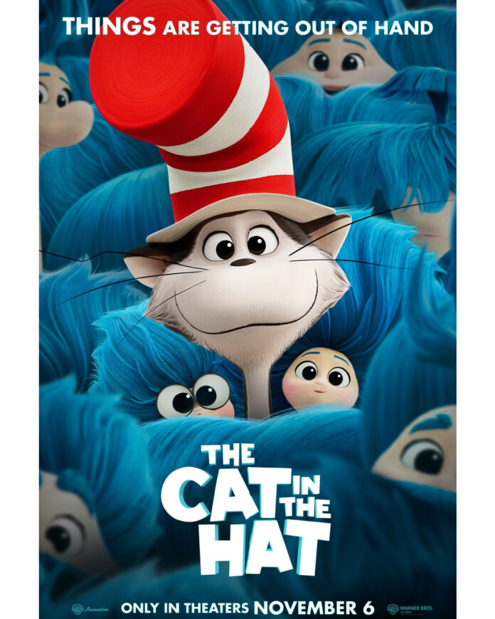 Official key art for Warner Bros. Pictures Animation's "The Cat In The Hat" featuring Bill Hader as the voice of the iconic Dr. Seuss character.