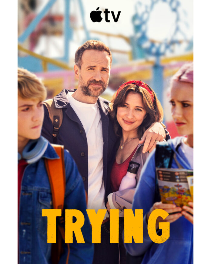 trying-season-5-key-art-apple-tv Official key art for “Trying” Season 5 featuring Esther Smith and Rafe Spall as Nikki and Jason on Apple TV.
