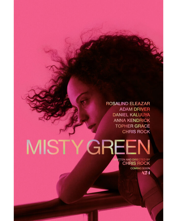 Official poster for Chris Rock's "Misty Green" starring Rosalind Eleazar, Adam Driver, Daniel Kaluuya, Anna Kendrick, Topher Grace, and Chris Rock.