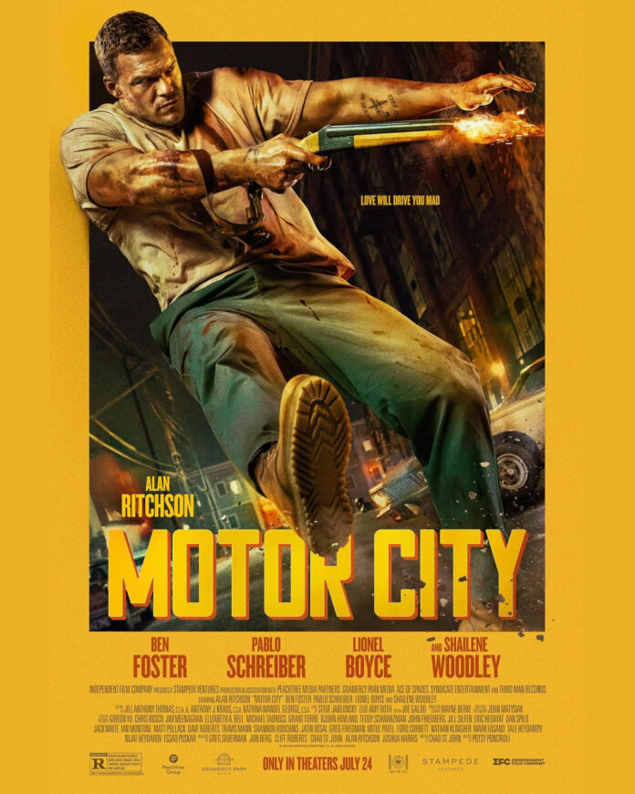 motor-city-movie-poster-2026-2 Official poster for the 2026 action thriller Motor City, starring Alan Ritchson, Ben Foster, and Shailene Woodley.