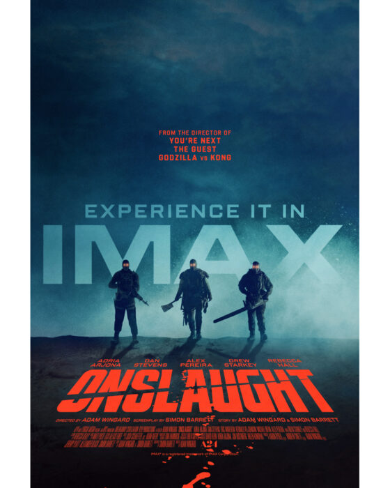 IMAX poster for A24's Onslaught promoting the action horror film's September 4 theatrical release.