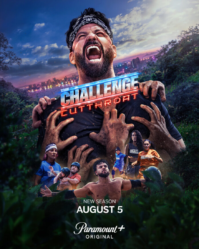 Official key art for MTV's "The Challenge: Cutthroat" Season 42, premiering August 5 on Paramount+, featuring the Season 42 competitors against the backdrop of Thailand.
