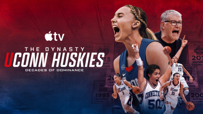 Official key art for Apple TV's "The Dynasty: UConn Huskies," a three-part documentary series about the legendary UConn women's basketball program.