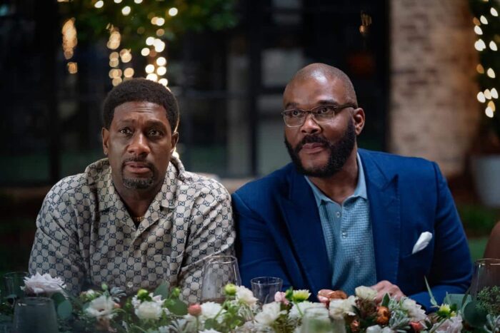 Richard T. Jones as Mike and Tyler Perry as Terry in "Why Did I Get Married Again?" on Netflix.