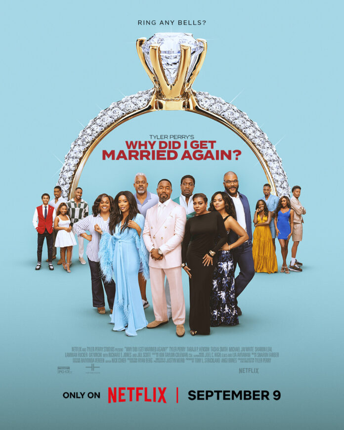 why-did-i-get-married-again-netflix-key-art-2026 Official key art for Tyler Perry's "Why Did I Get Married Again," premiering September 9, 2026, on Netflix.