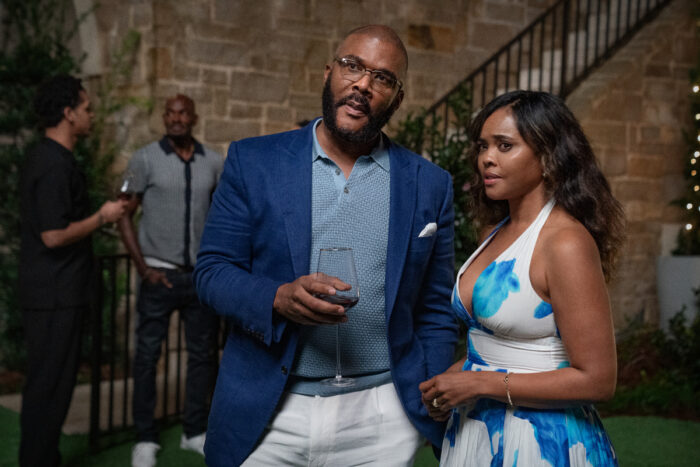 Tyler Perry as Terry and Sharon Leal as Diane in "Why Did I Get Married Again?" on Netflix.
